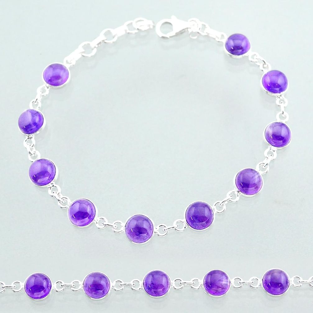 22.05cts tennis natural purple amethyst round sterling silver bracelet t40404