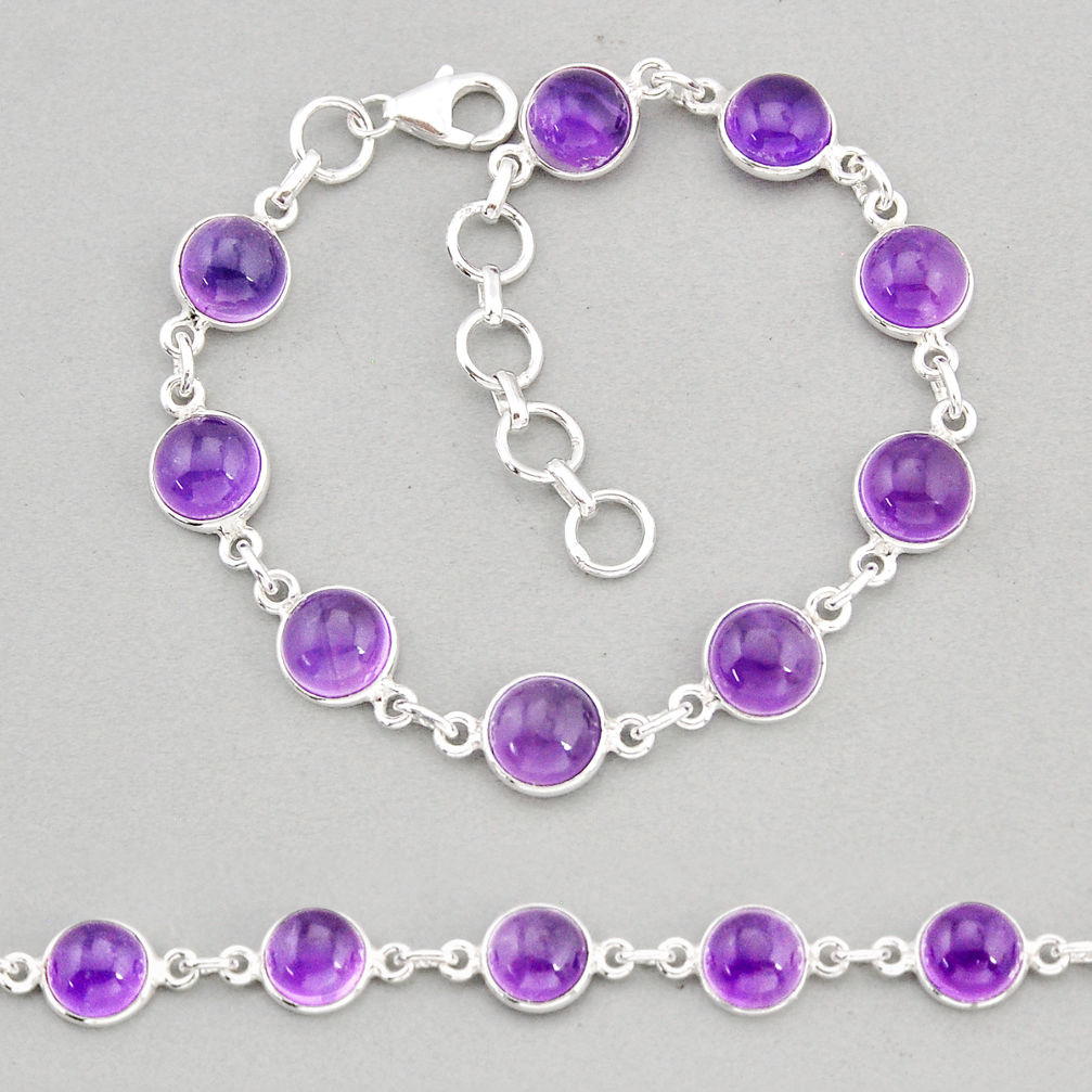 26.11cts tennis natural purple amethyst round sterling silver bracelet y69265