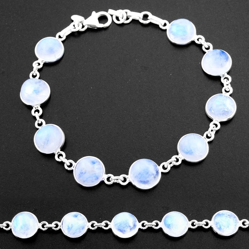 31.44cts tennis natural rainbow moonstone 925 sterling silver bracelet t40420