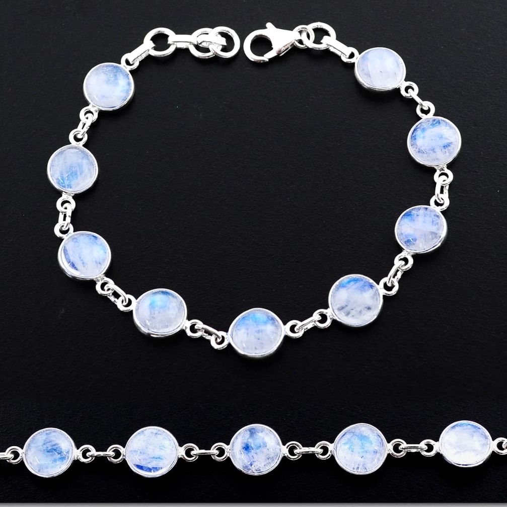 20.65cts tennis natural rainbow moonstone 925 sterling silver bracelet t48681