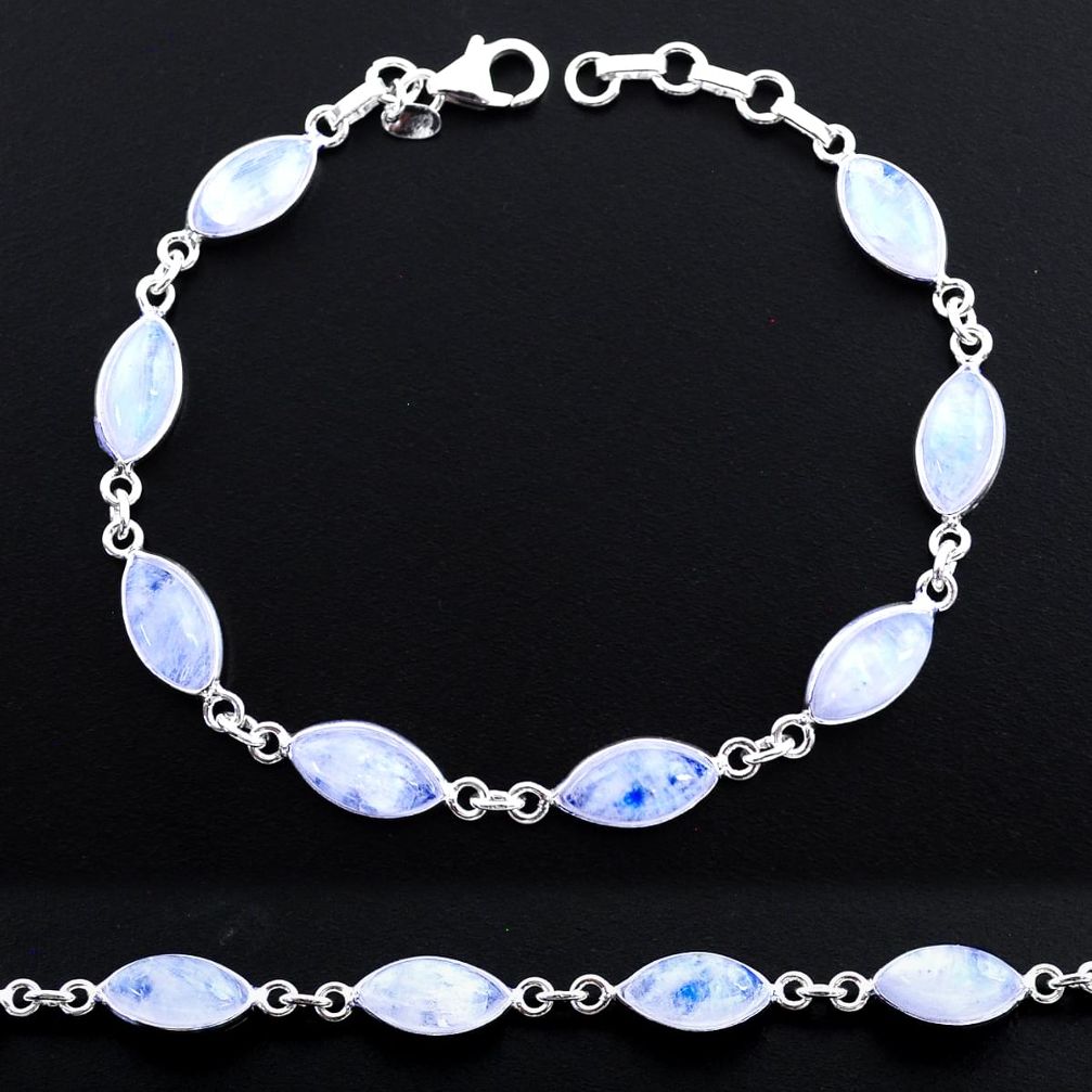 23.48cts tennis natural rainbow moonstone 925 sterling silver bracelet t48682