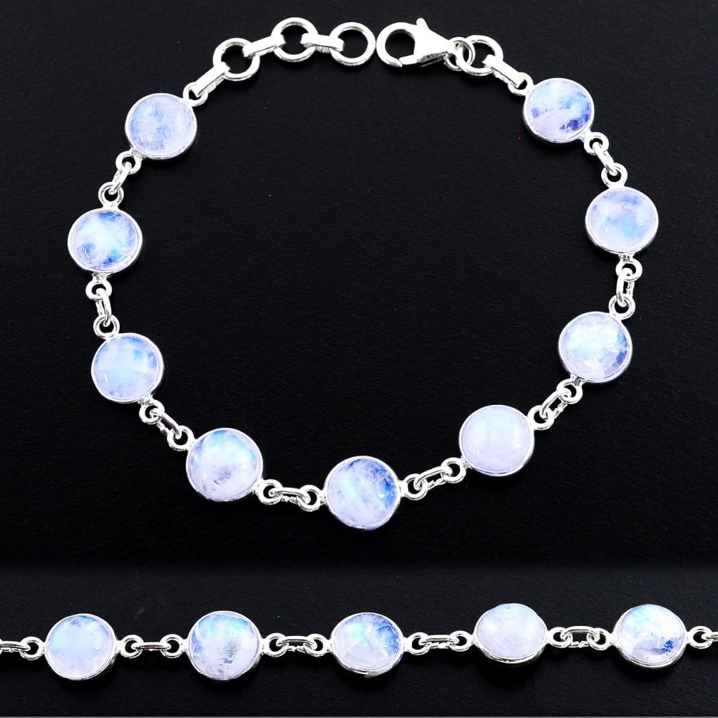 21.20cts tennis natural rainbow moonstone 925 sterling silver bracelet t48686