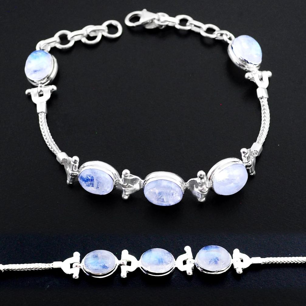 19.30cts tennis natural rainbow moonstone 925 sterling silver bracelet t48688