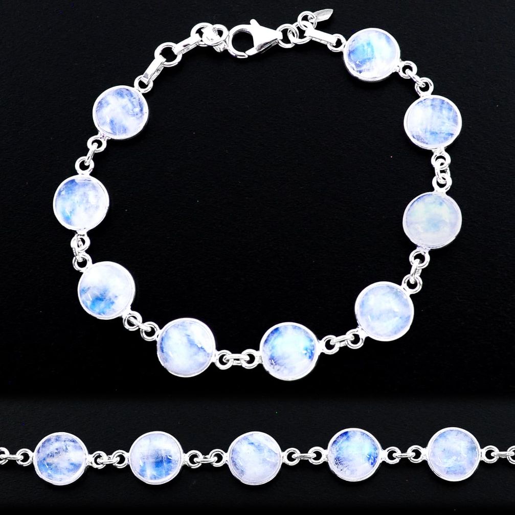 28.73cts tennis natural rainbow moonstone 925 sterling silver bracelet t48741