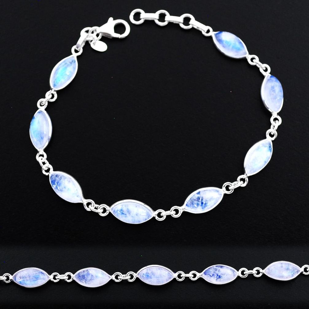23.18cts tennis natural rainbow moonstone 925 sterling silver bracelet t48747