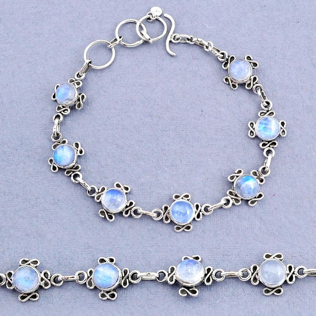 14.85cts tennis natural rainbow moonstone 925 sterling silver bracelet t8378