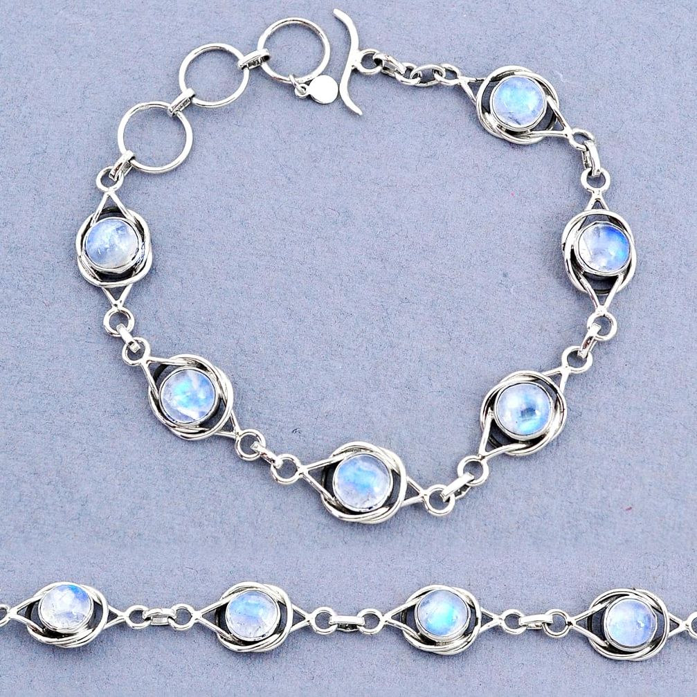 14.80cts tennis natural rainbow moonstone 925 sterling silver bracelet t8395
