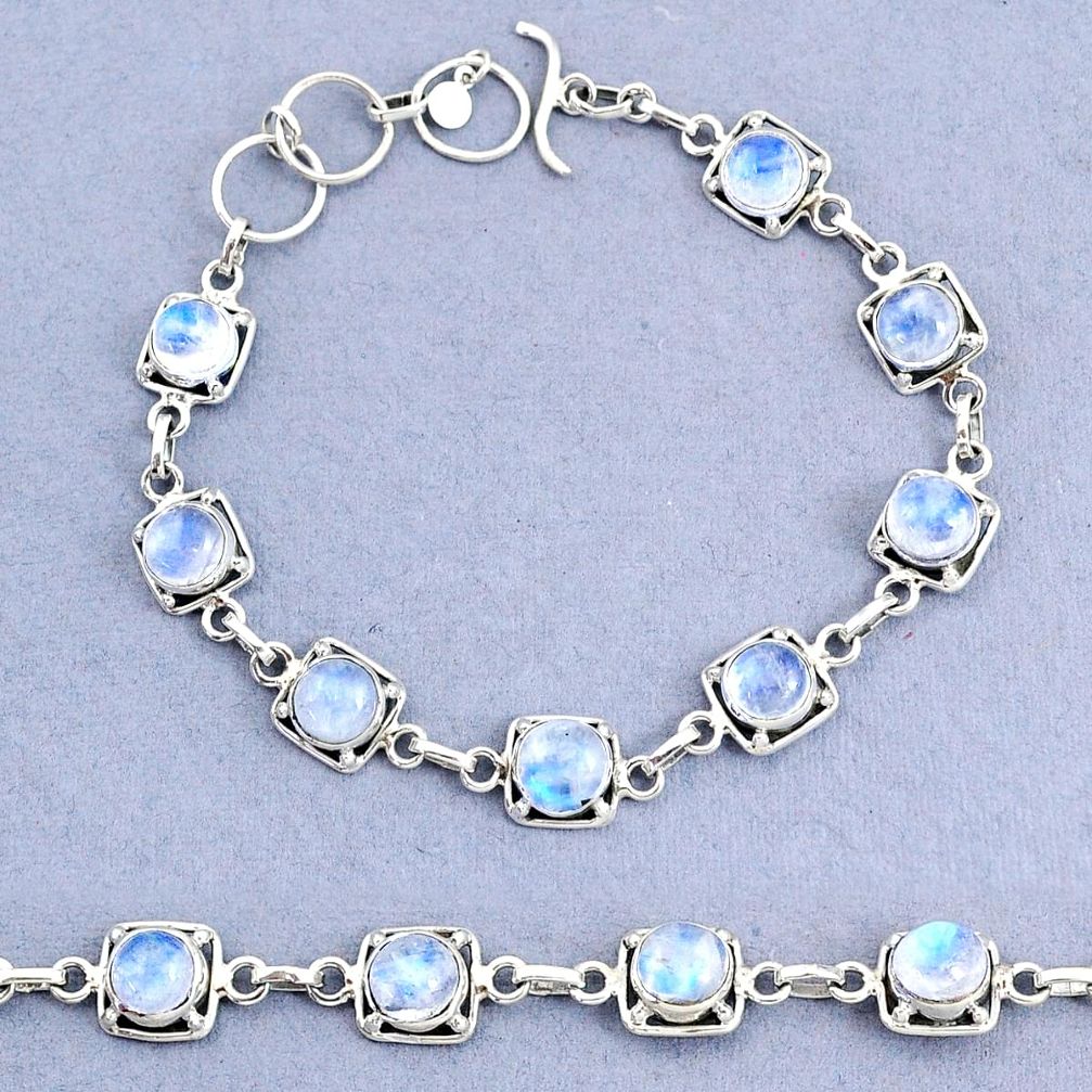 17.42cts tennis natural rainbow moonstone 925 sterling silver bracelet t8417