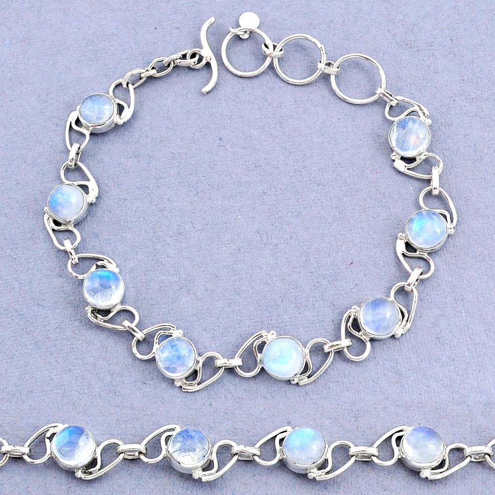 16.99cts tennis natural rainbow moonstone 925 sterling silver bracelet t8440