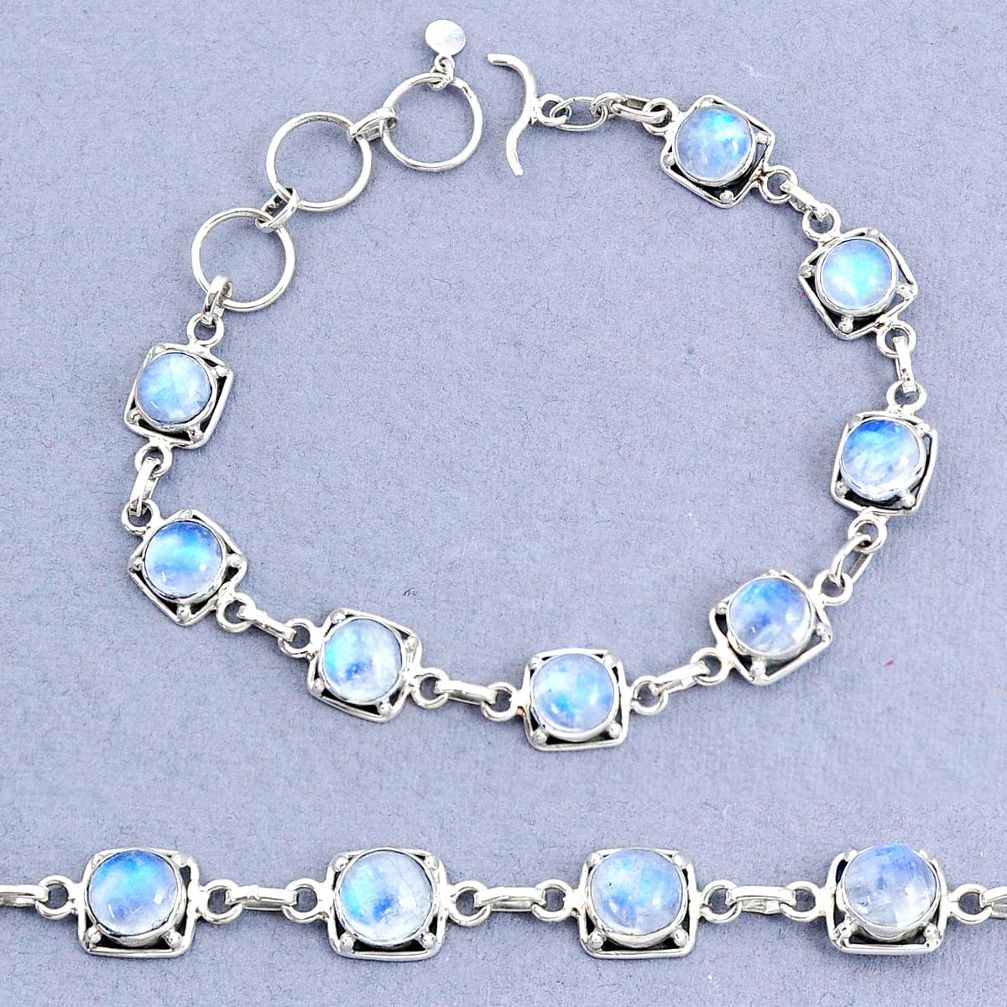 16.05cts tennis natural rainbow moonstone 925 sterling silver bracelet t8449