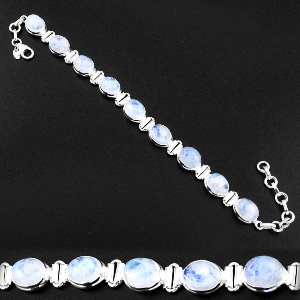 37.82cts tennis natural rainbow moonstone 925 sterling silver bracelet u6261