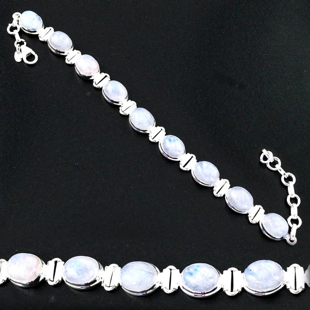 37.10cts tennis natural rainbow moonstone 925 sterling silver bracelet u6280