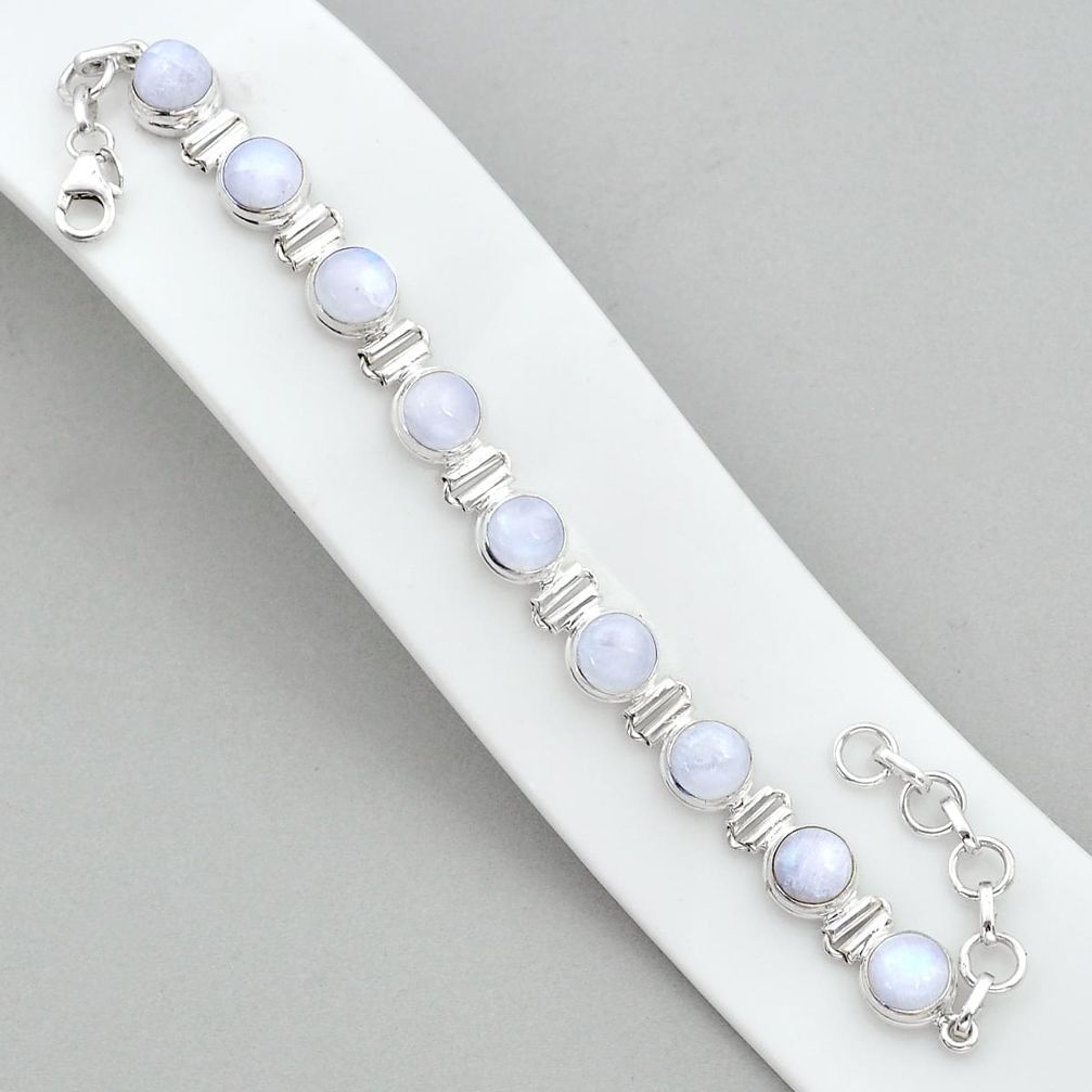 29.39cts tennis natural rainbow moonstone 925 sterling silver bracelet u96793