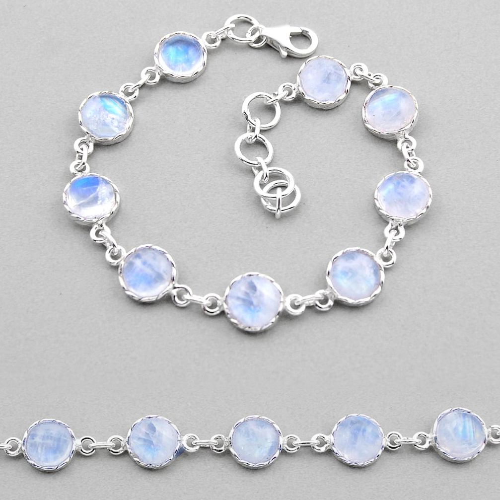 26.57cts tennis natural rainbow moonstone 925 sterling silver bracelet y92669