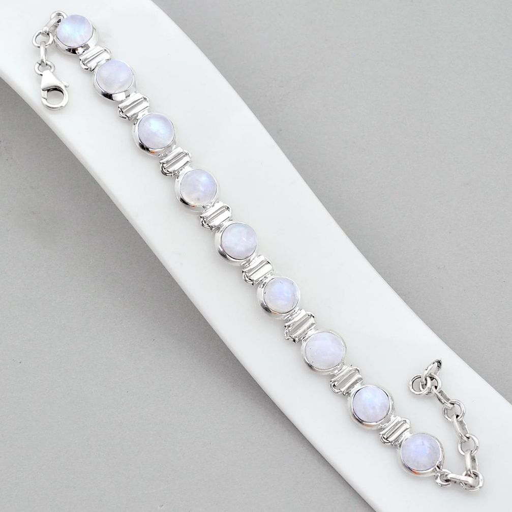 28.00cts tennis natural rainbow moonstone round 925 silver bracelet u96792