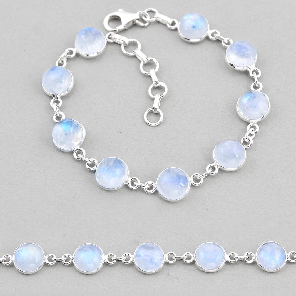 24.84cts tennis natural rainbow moonstone round shape 925 silver bracelet y57045