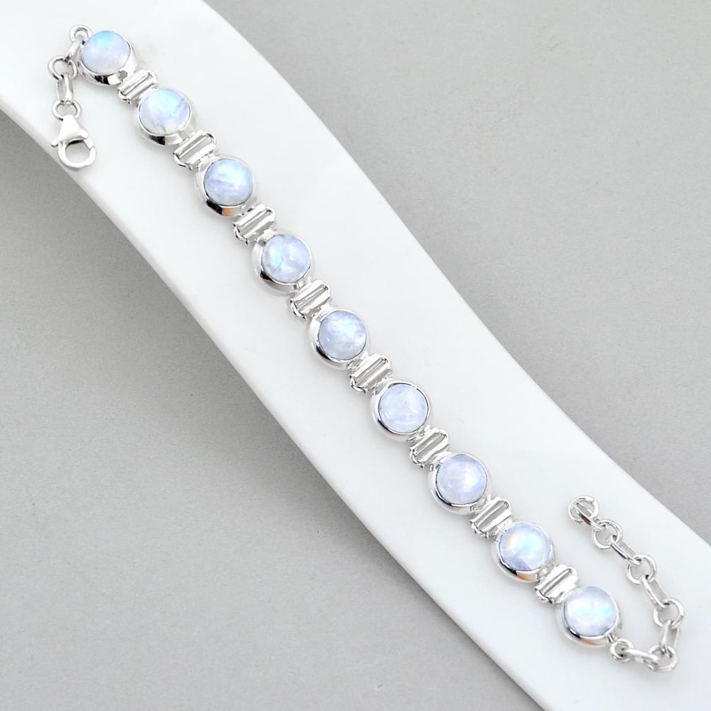 26.98cts tennis natural rainbow moonstone round sterling silver bracelet u96788