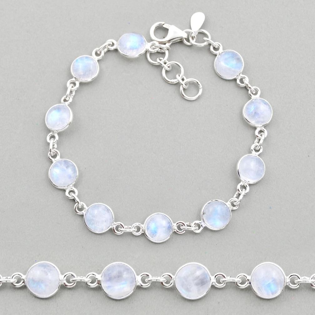 20.94cts tennis natural rainbow moonstone round sterling silver bracelet y19660