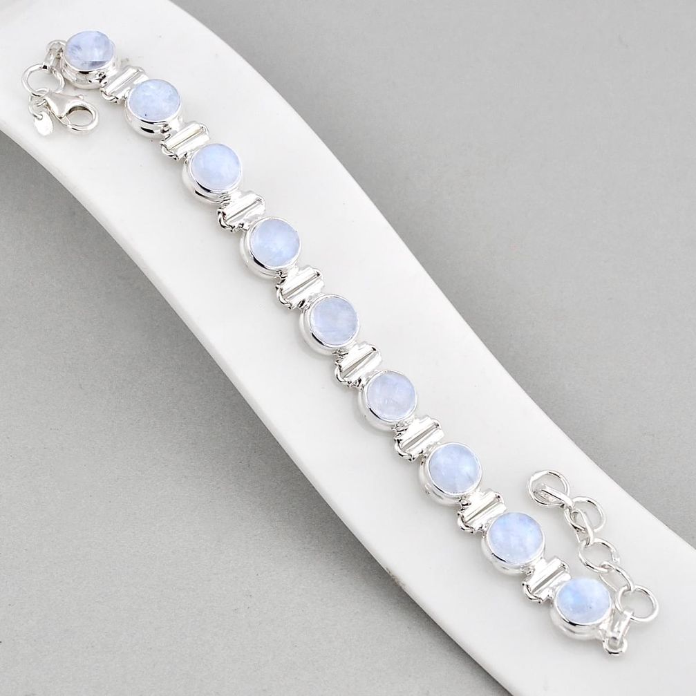 27.63cts tennis natural rainbow moonstone round sterling silver bracelet y58047