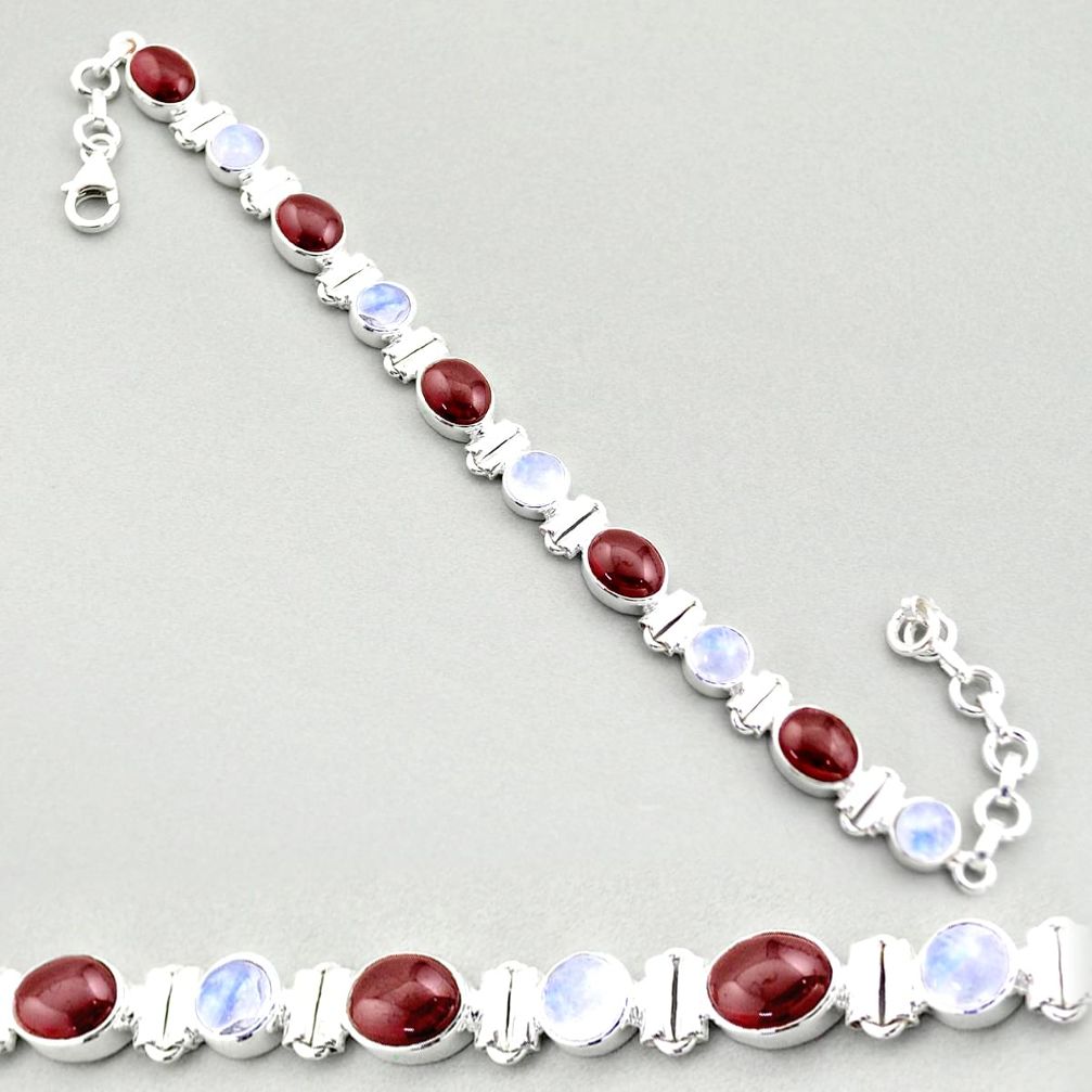 21.04cts tennis natural red garnet moonstone 925 sterling silver bracelet t73988