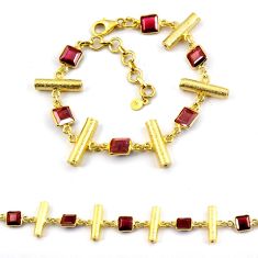7.22cts tennis natural red garnet square sterling silver gold bracelet y24148