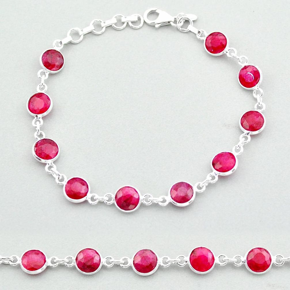 19.45cts tennis natural red ruby 925 sterling silver bracelet jewelry t40328