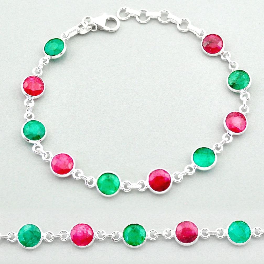 19.37cts tennis natural red ruby emerald 925 sterling silver bracelet t40320