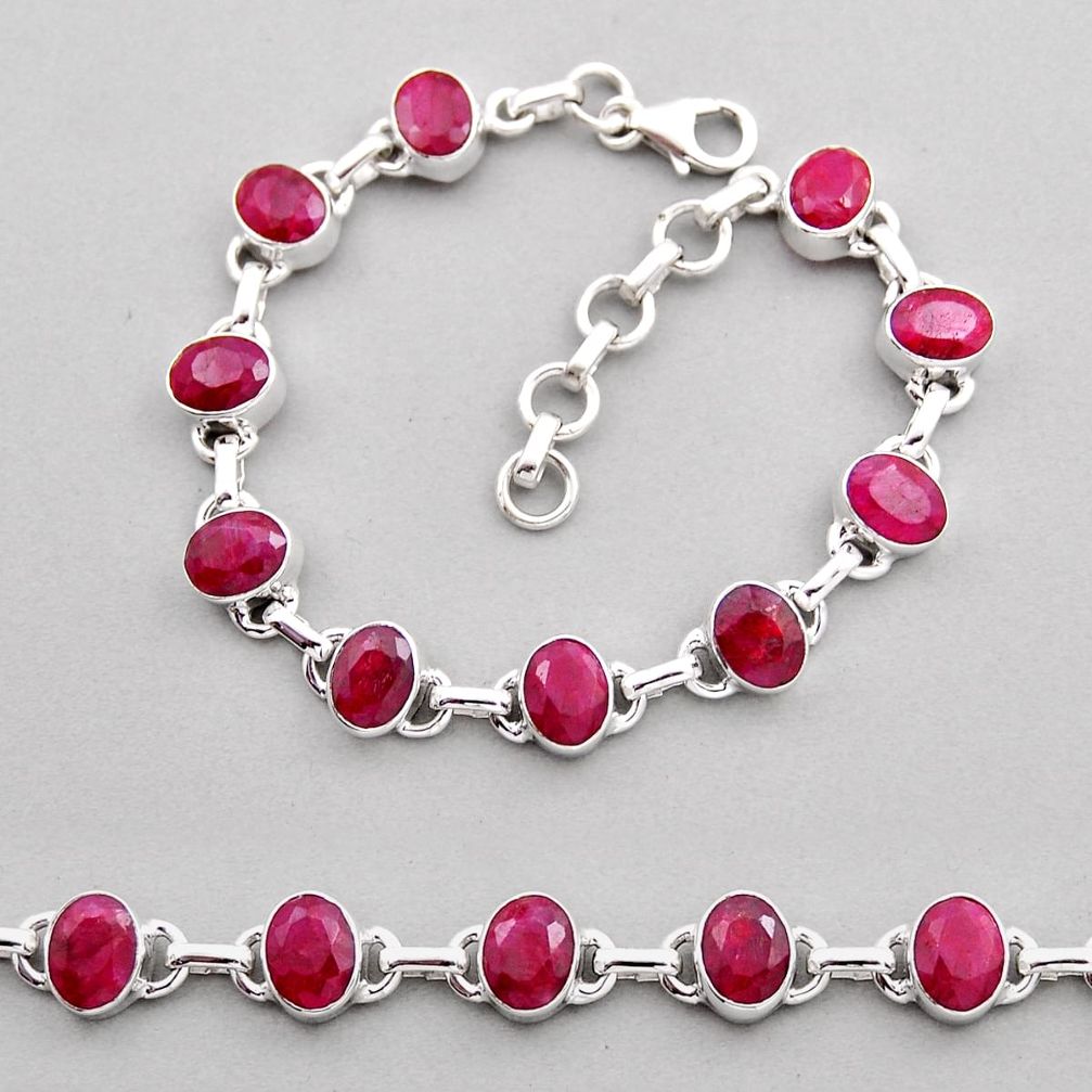 20.90cts tennis natural red ruby oval sterling silver bracelet jewelry n18458