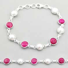 22.48cts tennis natural red ruby white pearl 925 sterling silver bracelet t74006