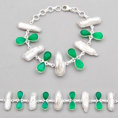 46.14cts tennis natural white biwa pearl chalcedony 925 silver bracelet y20126