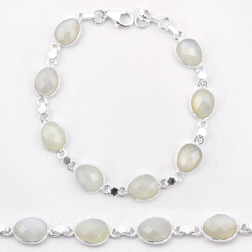 24.28cts tennis natural white ceylon moonstone 925 silver bracelet t83667