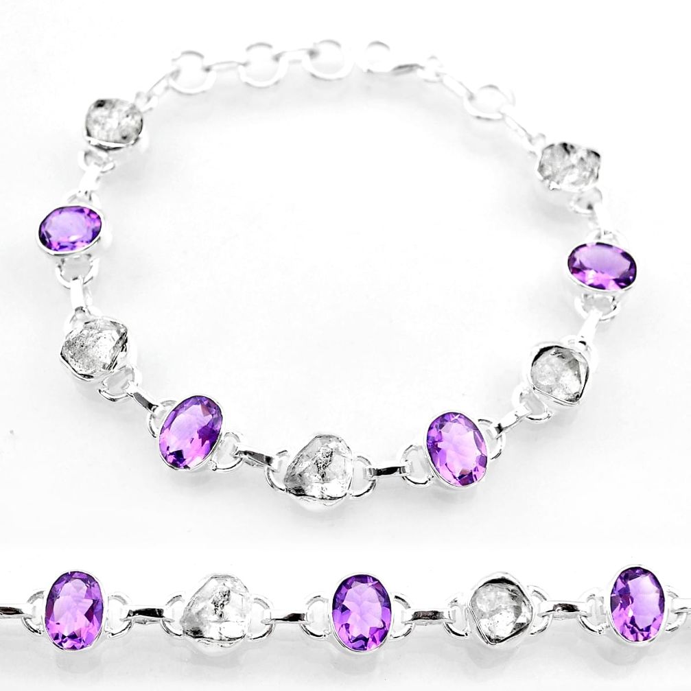 natural white herkimer diamond amethyst silver bracelet t59050
