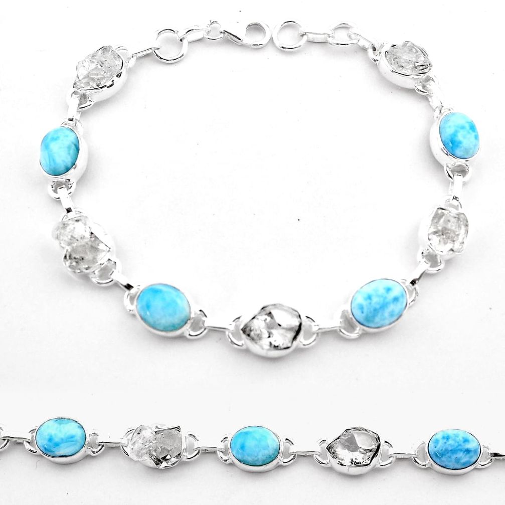 38.73cts tennis natural white herkimer diamond larimar silver bracelet t59026