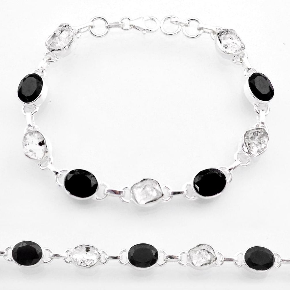 36.06cts tennis natural white herkimer diamond onyx 925 silver bracelet t61766