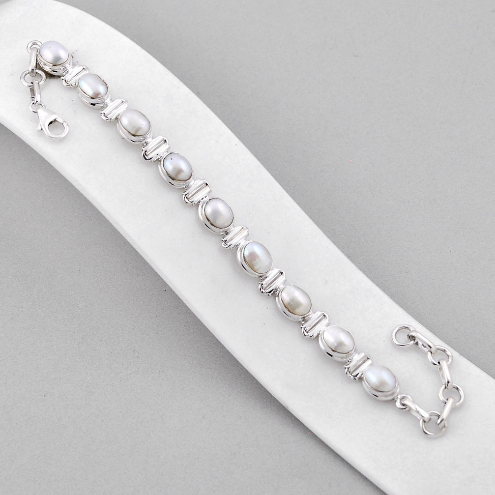 21.03cts tennis natural white pearl 925 sterling silver bracelet jewelry n37661