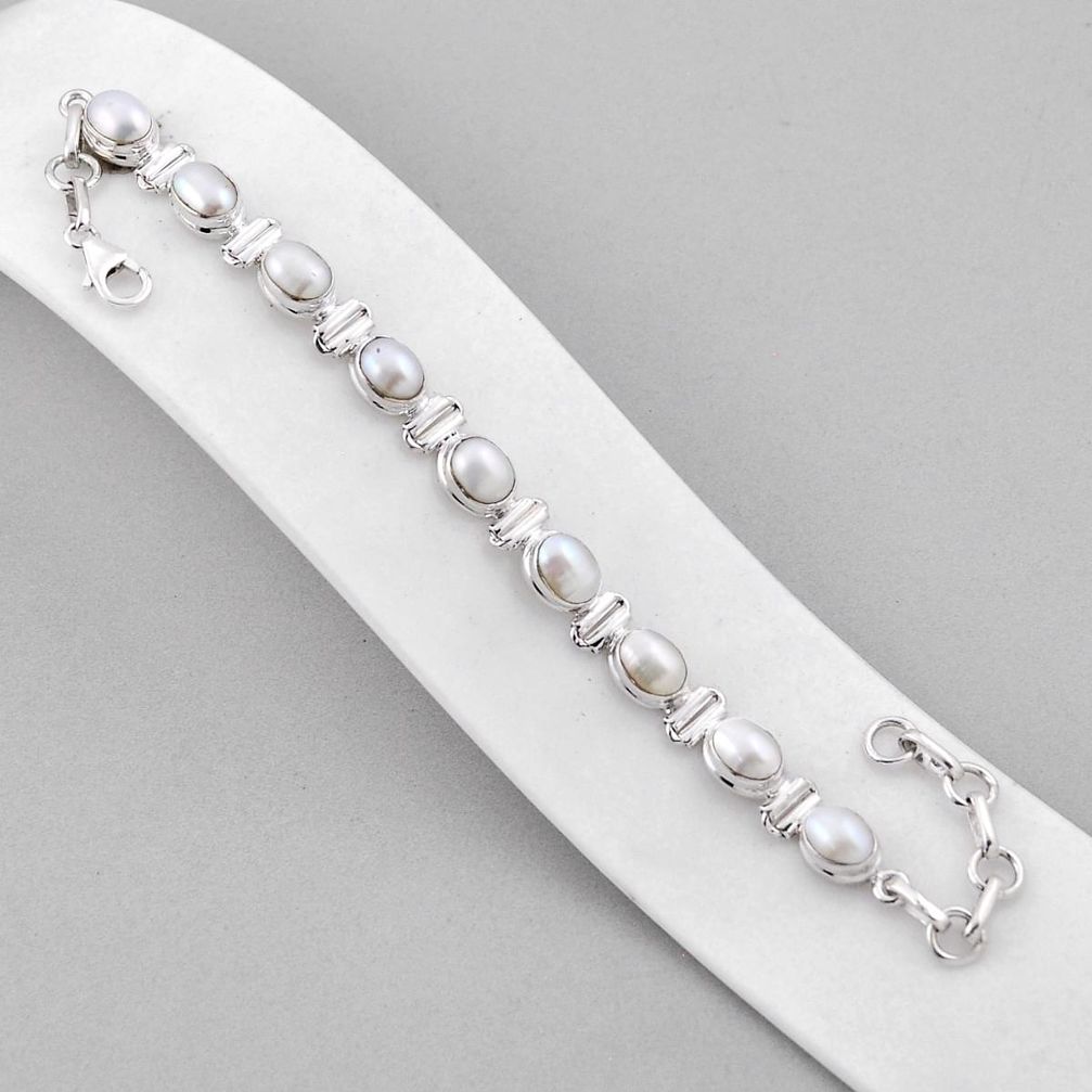 22.21cts tennis natural white pearl 925 sterling silver bracelet jewelry n37662