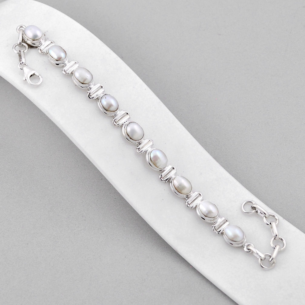 21.93cts tennis natural white pearl 925 sterling silver bracelet jewelry n37667