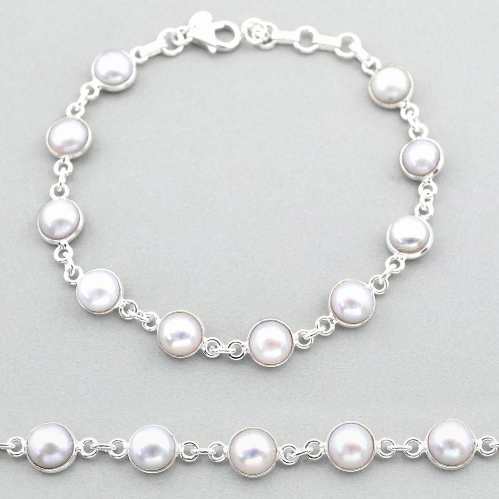 21.48cts tennis natural white pearl 925 sterling silver bracelet jewelry t40369