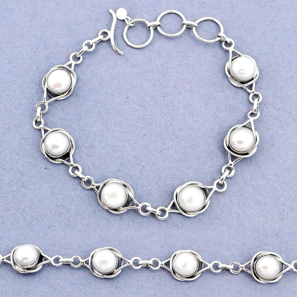 17.21cts tennis natural white pearl 925 sterling silver bracelet jewelry t8396