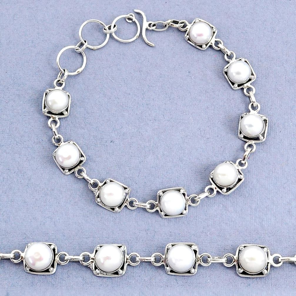 19.25cts tennis natural white pearl 925 sterling silver bracelet jewelry t8413