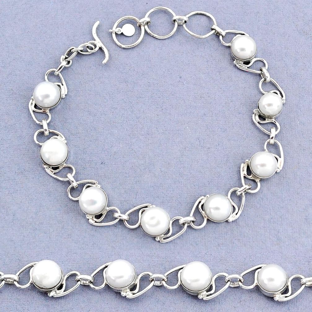 19.62cts tennis natural white pearl 925 sterling silver bracelet jewelry t8433