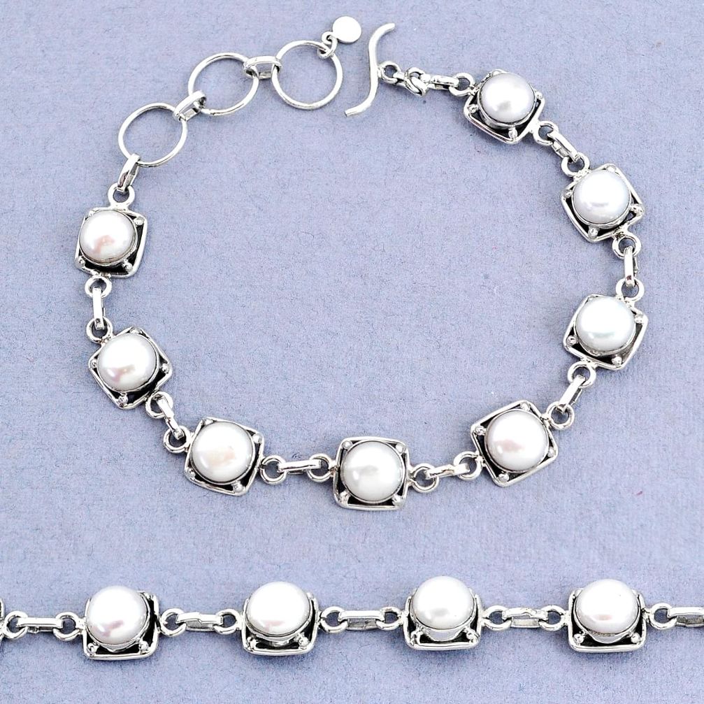 19.02cts tennis natural white pearl 925 sterling silver bracelet jewelry t8454