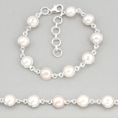 25.96cts tennis natural white pearl 925 sterling silver bracelet jewelry y68724