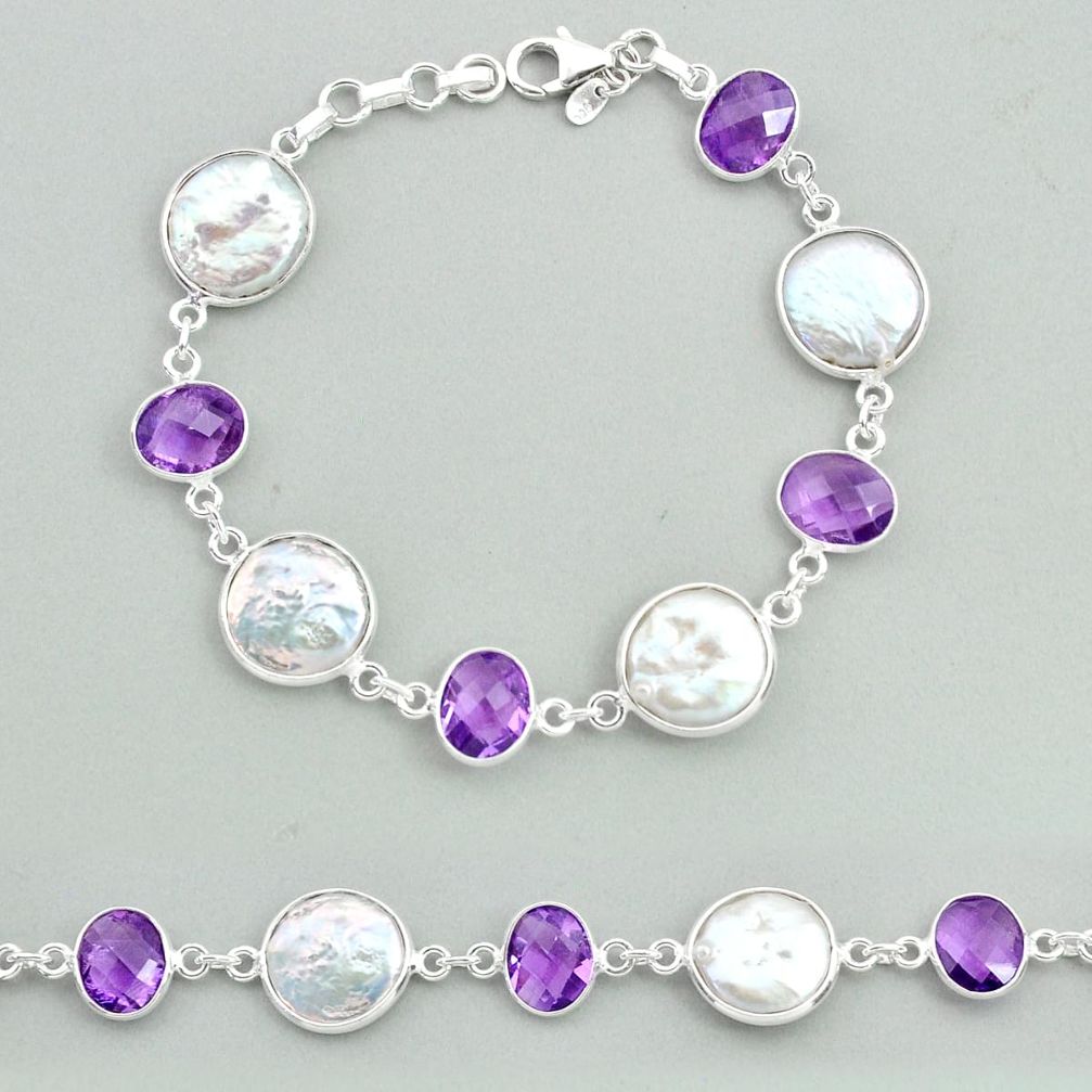 natural white pearl amethyst 925 sterling silver bracelet t37264