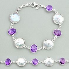 28.73cts tennis natural white pearl amethyst 925 sterling silver bracelet t37281