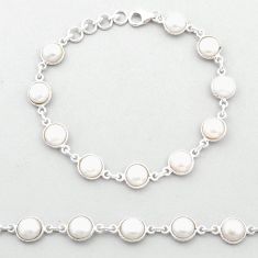 25.45cts tennis natural white pearl round 925 sterling silver link gemstone bracelet u48932