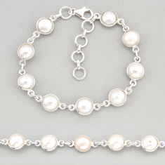 27.08cts tennis natural white pearl round 925 sterling silver bracelet y68727