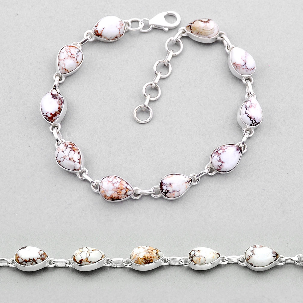25.45cts tennis natural white wild horse magnesite 925 silver bracelet n51870