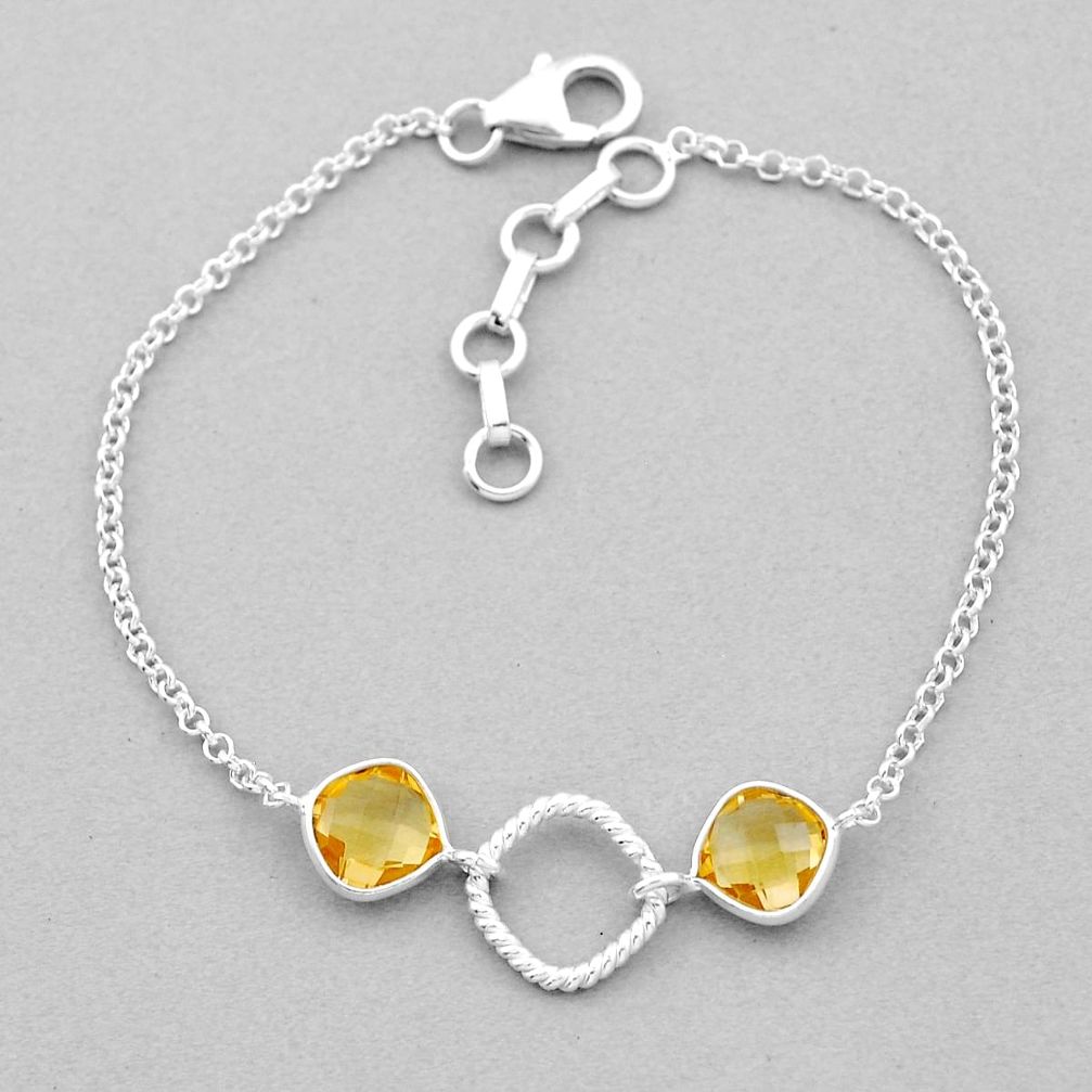 5.57cts tennis natural yellow citrine cushion sterling silver bracelet n45719