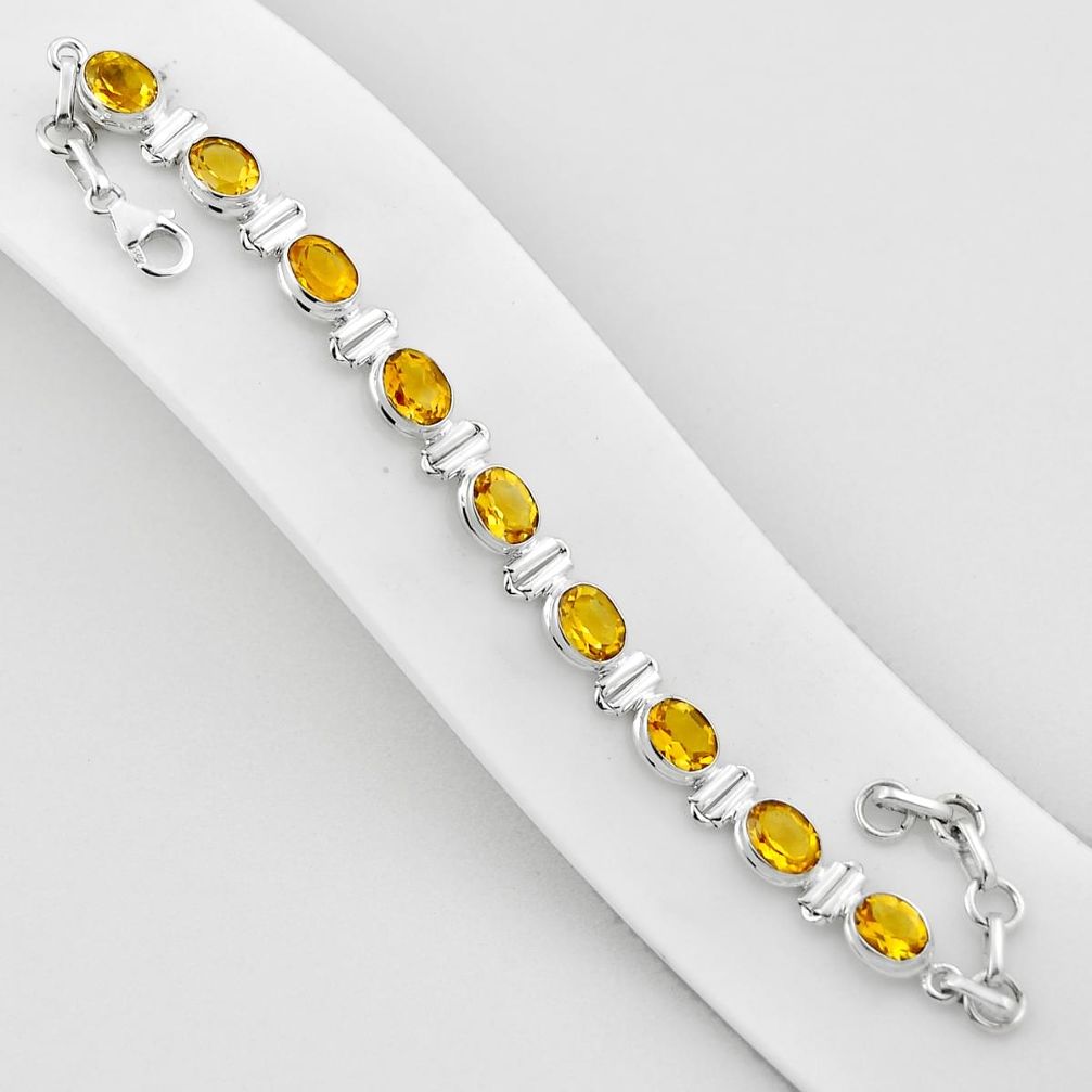 20.27cts tennis natural yellow citrine oval 925 sterling silver bracelet n37901